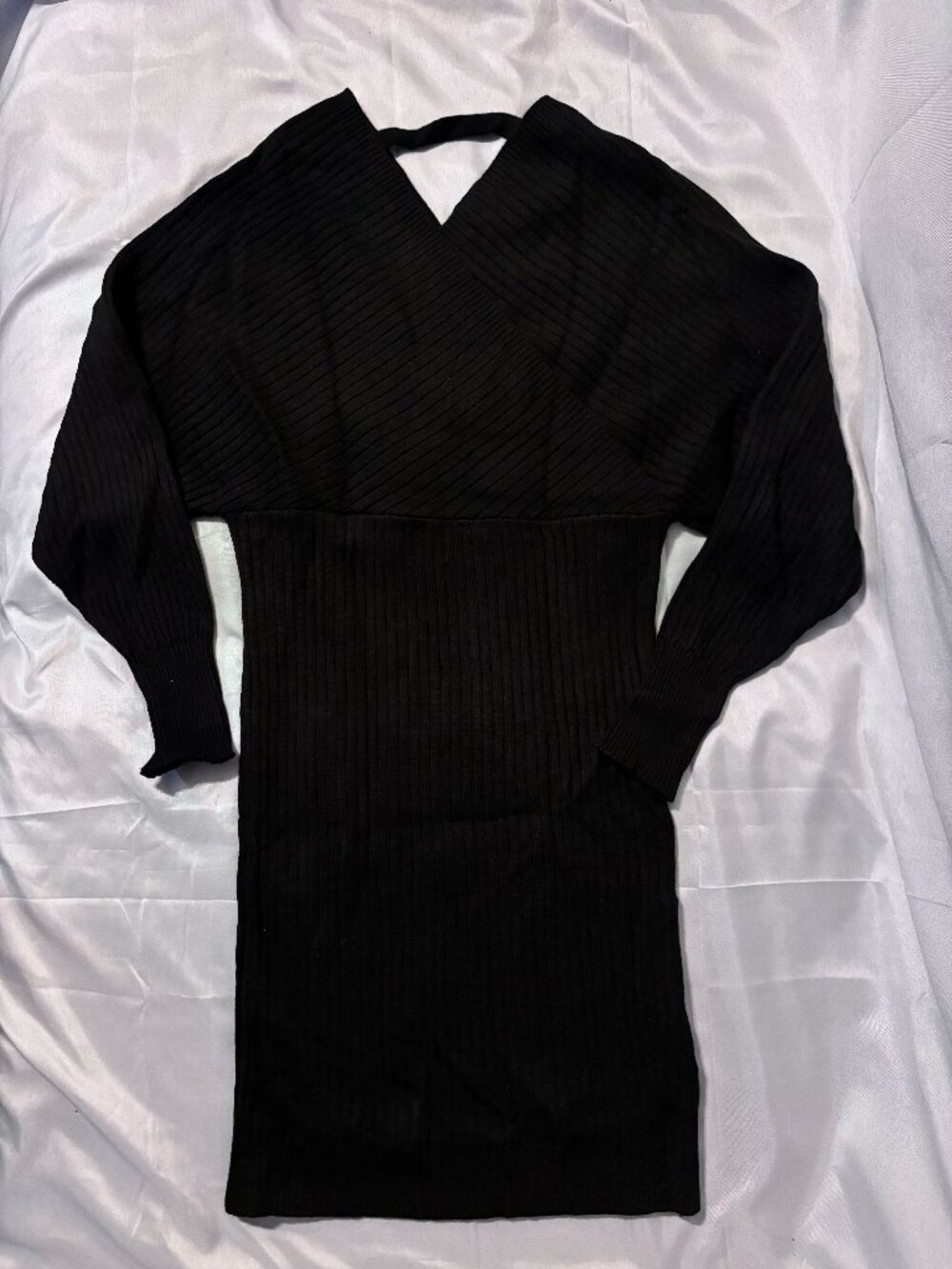 Princess Polly Black Ribbed Knit Long Sleeve Sweater Dress Size S/M Cutout Back